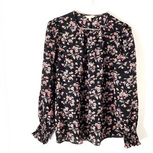 Rebecca Taylor Silk Black Pink Floral Blouse